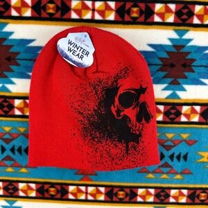 24/7 Life Skull‎ Beanie Winter Hat Knit Cap Warm Red Graphic
